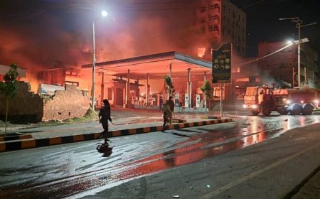 إصابات في حريق بمحطة وقود نتيجة قصف حوثي شرق تعز